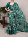 Ynf7214 Slub Silk Floral Printed With Zari Border Saree